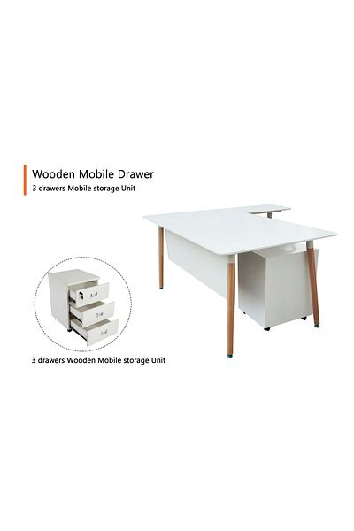 Mahmayi TJ HYT34-16L White Executive Workstation with Drawer