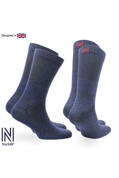 NORFOLK Чорапи Sheldon Merino Outdoor - тъмносини за туризъм, комплект от 2 броя