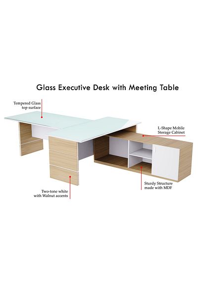 Mahmayi Coco Bolo + Premium White GED-5 Glass Executive Desk 320 cm
