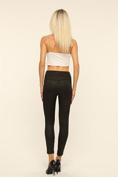 HomeStore Pant-tayt Kendinden Şal Desenli Parçalı Korsaj - Siyah