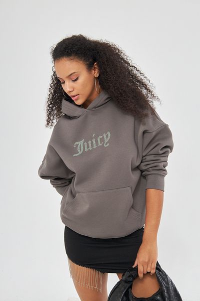 The Champ Clothing Juicy Written Stone Printed Hooded Fleece Oversize Smoked Sweatshirt