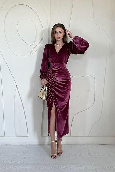 Elbee Fashion Woman Rochie din catifea cu fanta