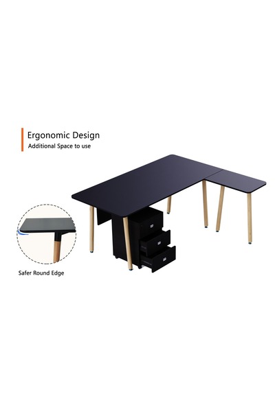 Mahmayi TJ HYT34-18L Black Executive Workstation with Drawer