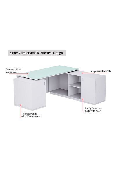Mahmayi Premium White GED-3 Glass Executive Desk 180 cm