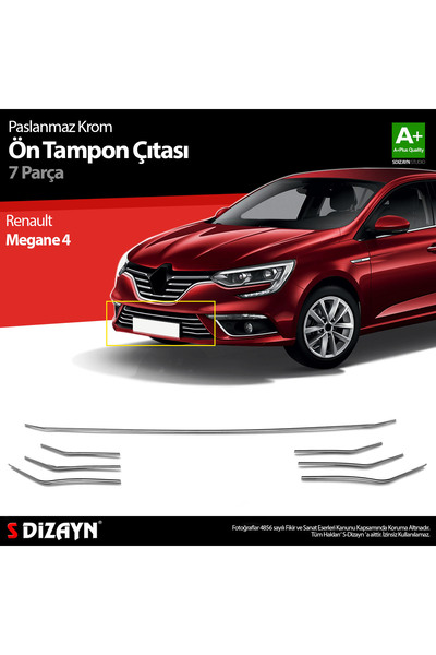 S Dizayn S-Dizayn Renault Megane 4 Krom Ön Tampon Çıtası 7 Prç. 2016-2020 703...