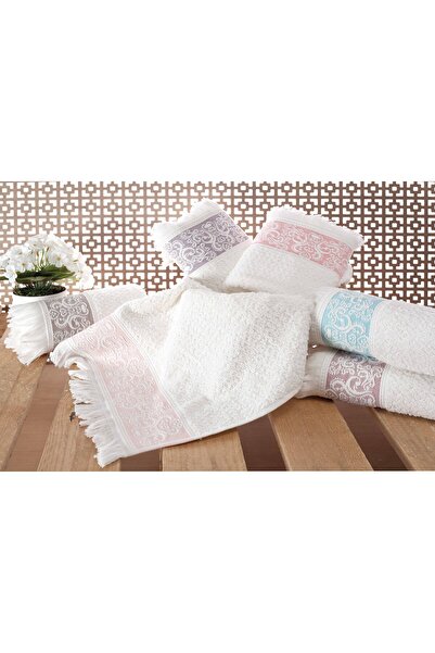 Sevim 2 Pack Hand/Face Towels with Embossed Border & Tassels - Soft & Super Absorbent - 50 X 85cm - Turquoise