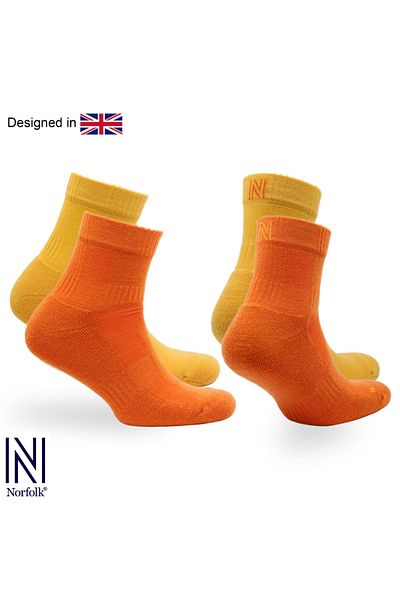 NORFOLK Leonardo Qtr Merinos - Вълнени чорапи с възглавнички за колоездене и туризъм, 2 чифта, жълти/оранжеви