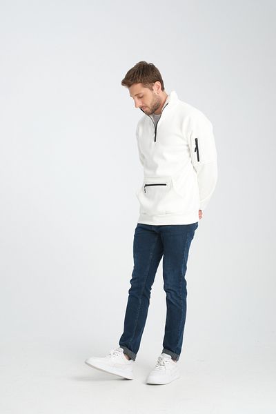 Store Λευκό Oversize βαμβακερό γιακά με φλις εσωτερικά καγκουρό με 3 τσέπες
