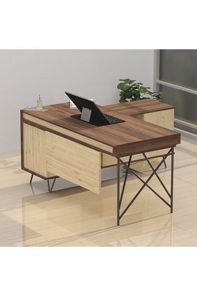 Mahmayi Nutima 19516 Modern Executive Desk Dark Walnut