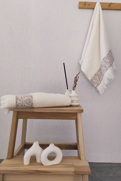 Sevim Set de 2 prosoape de mână în relief și cu ciucuri - 100% bumbac - 50x85 cm - roșu maro