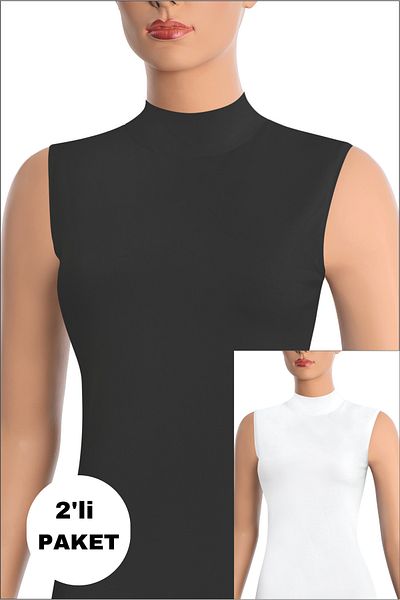 NİSYVE Black and White 2 Pack Zero Sleeve Turtleneck Cotton Women's Athlete