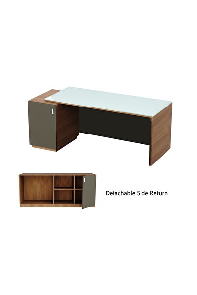 Mahmayi Natural Dijon Walnut and Grey GED-3 Glass Executive Desk 180 cm