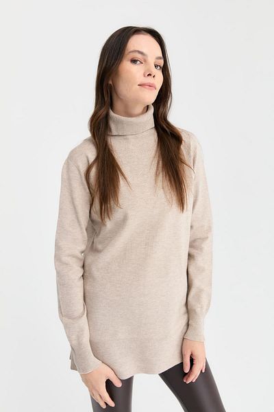Desen Triko Pulover de damă fără cusături Melange Full Turtleneck