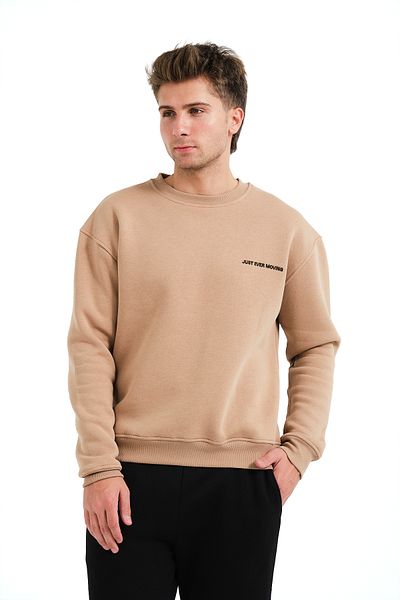 JUSTEVER Ανδρικό φούτερ Crew Neck Κεντημένο Raised Mink με Fleece Εσωτερικό - Volar