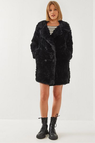 Bianco Lucci Damen-Plüschmantel mit Knopfdetail 2480 60351114