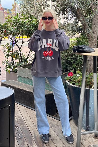 Madmext Smoked Crew Neck Basic Sweatshirt Mg2233