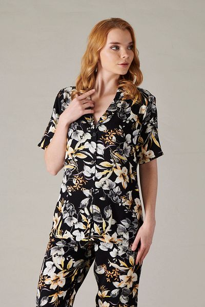 Rubina Secret Set de pijamale pentru femei 4 anotimpuri - 100% bumbac, guler cămașă cu nasturi și halat