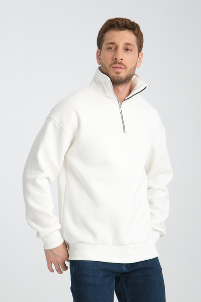 Store Коричневий унісекс оверсайз бавовняний з флісовою підкладкою вовняний комір напівзастібка-блискавка світшот