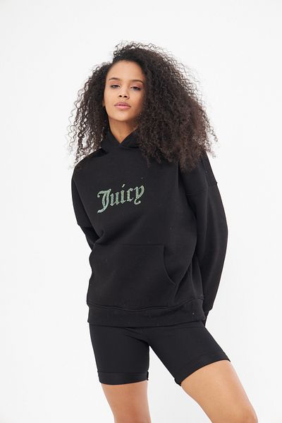 The Champ Clothing Извънгабаритен черен суитшърт с качулка и полар с принт от сочен камък