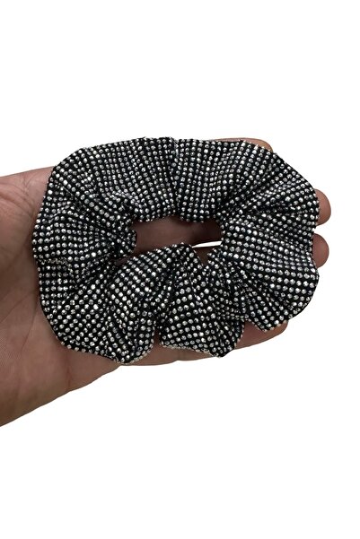 MAZEN Kristal Taş İşlemeli Lastik Toka Aksesuar Siyah Taşlı Toka