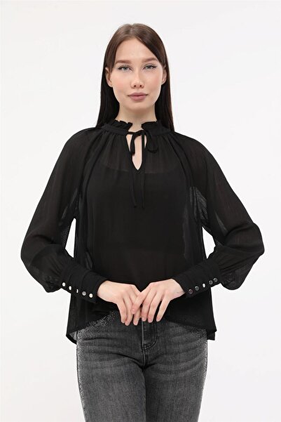 HomeStore Bağcıklı Fırfırlı Dik Yaka Bluz