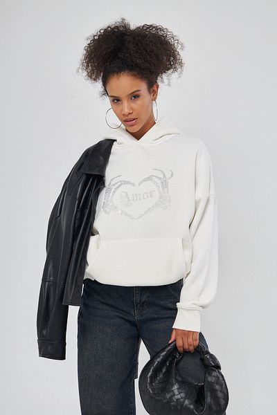 The Champ Clothing Hanorac alb supradimensionat din lână cu glugă cu imprimeu Amor Written Stone