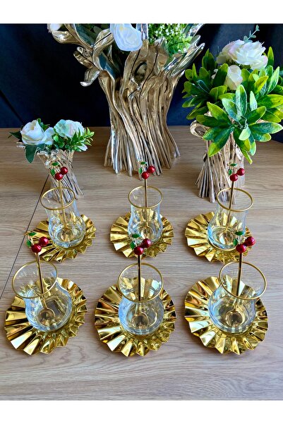 atabey home collection 18 Piece Eva Tea Set - Metal Fan and Spoon with Cross Plate