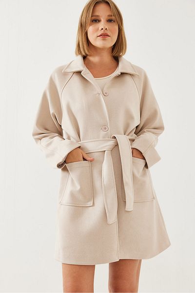 Bianco Lucci Damen-Trenchcoat aus Wildleder mit gestreiftem Futter und Gürtel 2601 60351118