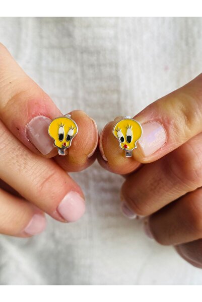 Rachel Silver 925 Ayar Gümüş Tweety Civciv Sarı Renk Mineli Çocuk Küpesi