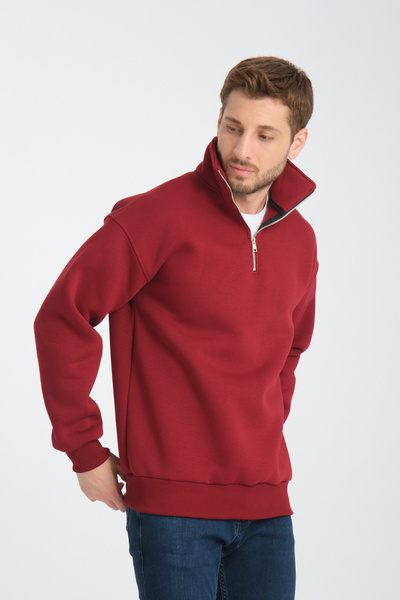 Store Чоловічий бордовий UNISEX OVERSIZE бавовняний з флісовою підкладкою, вовняний, з високим коміром, напівоб'ємний SWEAT