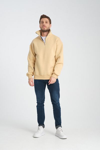Store Πράσινο Unisex Oversize Βαμβακερό Fleece Μάλλινο Σαλιάρα με Κολάρα - Μισό φερμουάρ