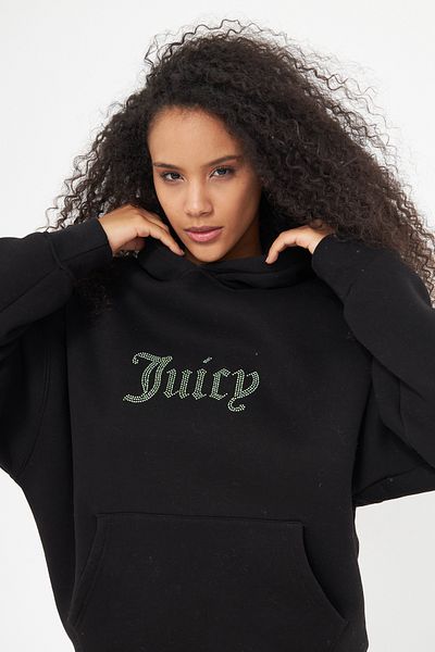 The Champ Clothing Извънгабаритен черен суитшърт с качулка и полар с принт от сочен камък