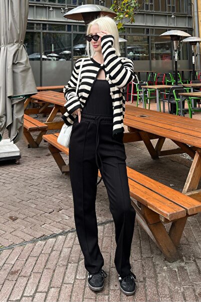 Madmext Siyah Beli Ayarlanabilir Geniş Paça Pantolon MG2215