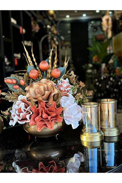 TASARIMHMODA Yapay Çiçekli Antik Yassı Vazo 3 Parça Set No:10