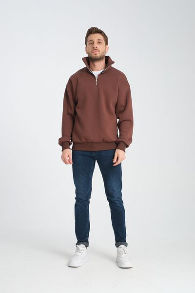 Store Πράσινο Unisex Oversize Βαμβακερό Fleece Μάλλινο Σαλιάρα με Κολάρα - Μισό φερμουάρ