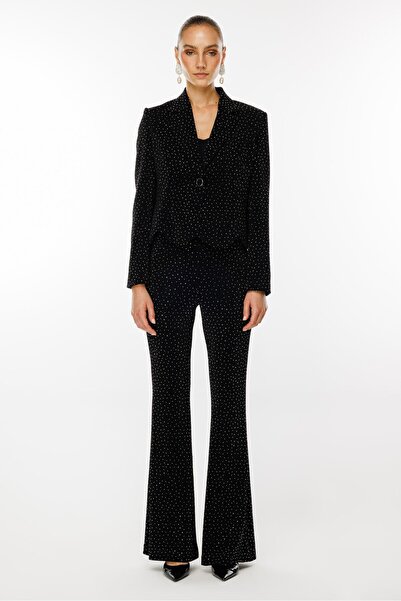 Moda İlgi Modailgi  Taşlı Örme Crop Ceket Siyah