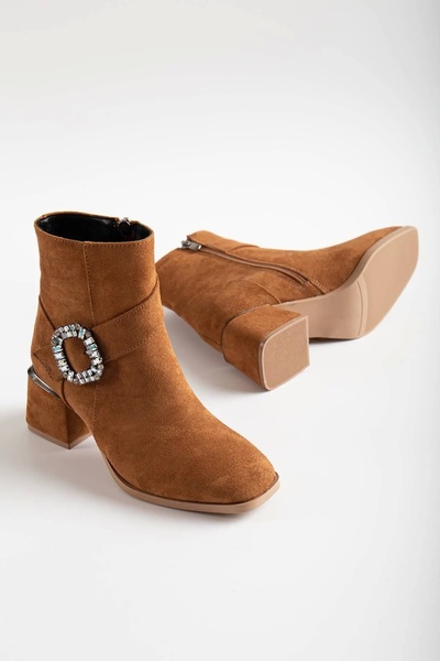 GULT Kadın 6 Cm Kut Burun Şık Dana Süet Bot Taba