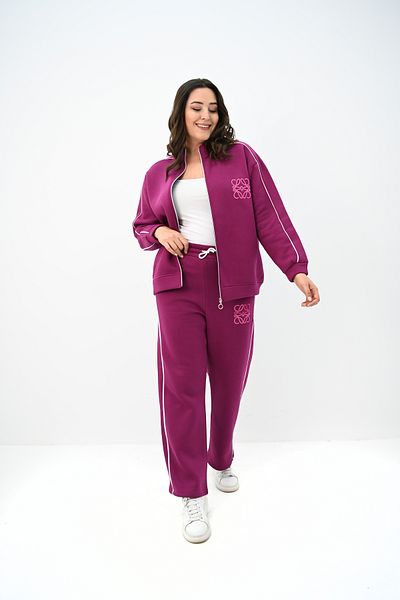 Koza Butik Дамски спортен костюм с цип, големи размери, бродиран, с детайли, 8152-25