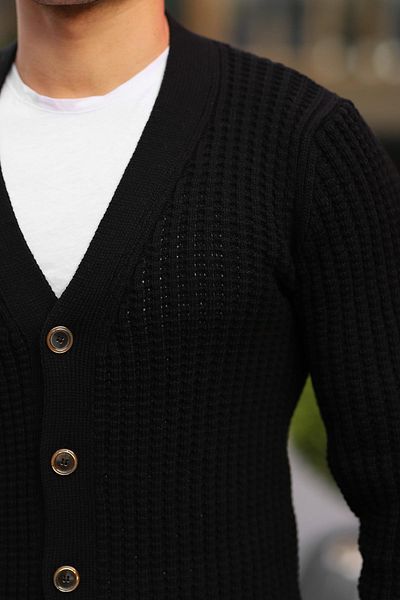 Valiberta Nopenli Ribbed Knitted Buttoned Cardigan - Black