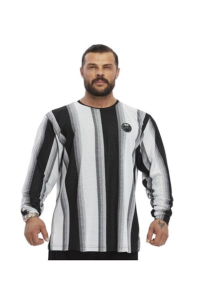 BGSM Bgsm 4742 Model Oversize Striped Sweatshirt
