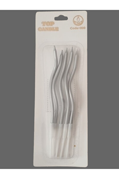 ALYA -BUTIK Gümüş Kıvrık Pasta Mumu 5'li Gümüş Dekoratif doğum günü Mumu 10cm