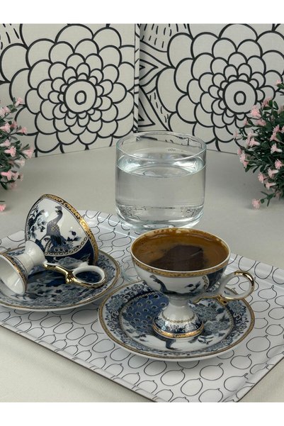 Edora Home Türk Kahve Fincanı Tavus Kuşu 2 Kişilik 4 Parça