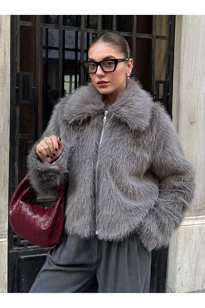 Laluvia Uzená bunda Winnie Fur Look se zipem na přední straně