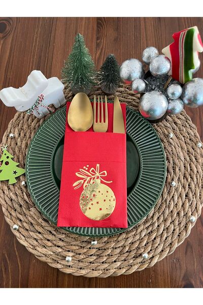 kidspartim زخرفة شجرة الصنوبر الذهبية المذهبة لعيد الميلاد 12 منديل ورقي أحمر...