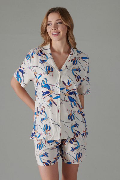 Rubina Secret Set de pijamale pentru femei 4 anotimpuri - 100% bumbac, guler cămașă cu nasturi și halat