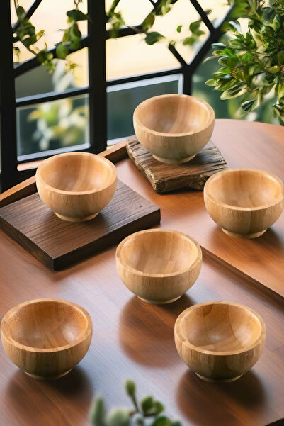 Open Home Concept 6 Pieces of Bamboo Presentation Bowl, Snack Bowl, Bowl, Serving Bowl, Sauce Bowl, Jam Bowl
