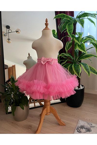 SG Exclusive Fusta tutu roz cu 2 straturi cu volane, cu talie elastica Zi de nastere, Fusta de petrecere