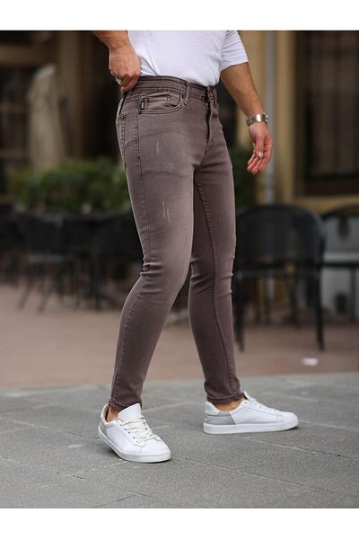 WOWA COMPANY Men's Slim Flexible Narrow Leg Basic Claret Red Jeans