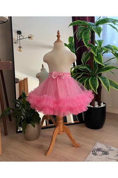 SG Exclusive Fusta tutu roz cu 2 straturi cu volane, cu talie elastica Zi de nastere, Fusta de petrecere