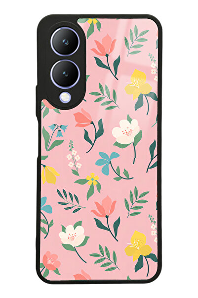Spoyi Vivo Y17s Pinky Flowers Tasarımlı Glossy Telefon Kılıfı